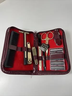 Vintage Gentlemans Grooming Kit New Red Zippered Travel Case B20 • $10.90