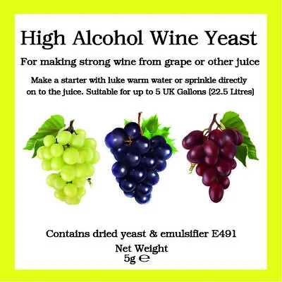 Bigger Jugs High Alcohol Wine Yeast 5g Sachet - Also For Higher Temperatures • £2.19