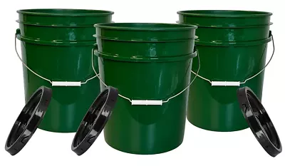 5 Gallon Food Grade BPA Free Made In USA Green Buckets Pails With Lids( 3 Pack) • $47