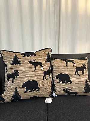 Rhonda Stark Throw Pillow Decor Wildlife Wood Western Cabin Set Of 2 Made In USA • $89.99