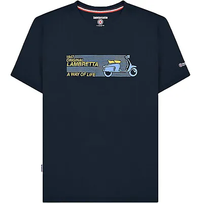 Lambretta Mens Scooter Logo Crew Neck Short Sleeve Retro T-Shirt Tee Top - Navy • £14.95