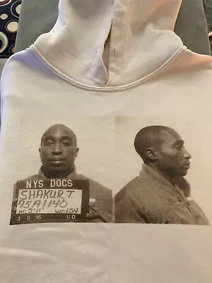 Vintage 2Pac Tupac Mug Shot Hoodie Sweatshirt White Small Hip Hop Rap Icon Vtg • $19.99