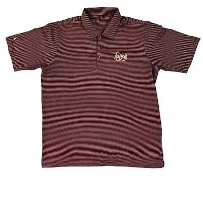 Mississippi State Logo Antigua Men's Golf Polo Maroon/White Stripe Size Large L • $18