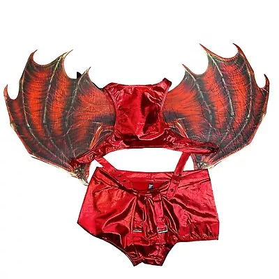 Yandy Speed Demon Costume Mens Large Red Halloween Devil Metallic Wings Horns • $33.99