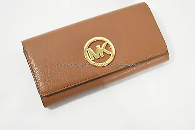 NWT Michael Kors Fulton Carryall Wallet In Luggage Brown Pebbled/Soft Leather • $129