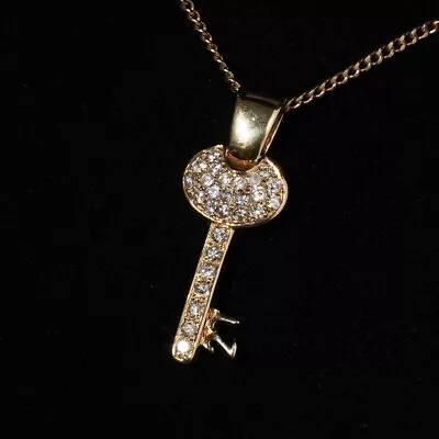 21st Birthday Key 10ct Solid Yellow Gold Necklace Pendant Brilliant Cut Zirconia • £178.36