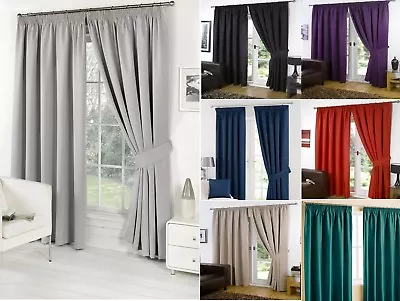 Thermal Pencil Pleat Blackout Tape Top Pair Of Curtains Ready Made Free Tiebacks • £22.99