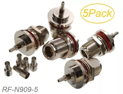 5-Pack N-Type Bulkhead Female RF Connectors For RG316/RG174/LMR100 Coax Wire • $12.95