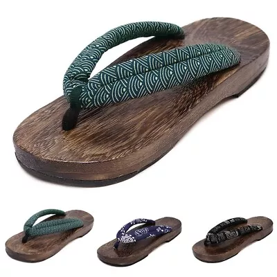 Modern And Mens Geta Clogs Flip Flops Thong Sandals Wooden Slippers Shoes • $39.33