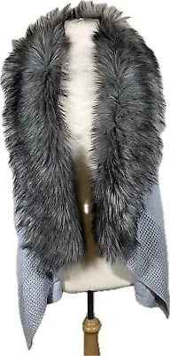 NWT Michael Kors Womens Knit Vest Grey Sz L Tunic Faux Fur Collar Waterfall • $70