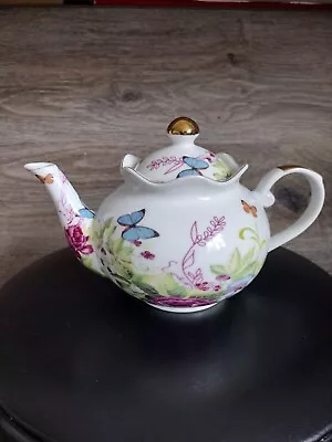 Teapot With Buterflies And Flowers Gold Trim • $25