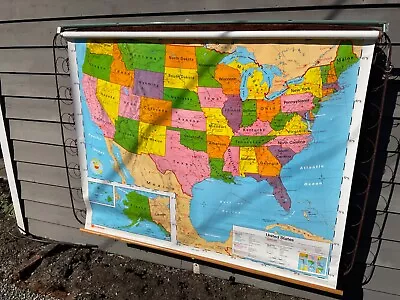 BIG Vtg  Nystrom USA United States W/ Capitols School Pull Down Map 54  X 65 • $124