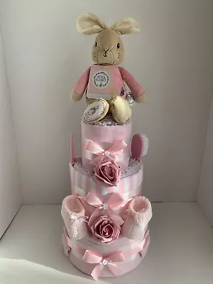 3 Tier Nappy Cake Flopsy Bunny Gift Baby Gift Hamper Baby Shower Gift • £59.99