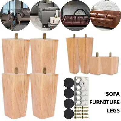 $27.99 • Buy 4 Wooden Furniture Legs + Pads Turned Couch Sofa Cabinet Raw Feet Lounge