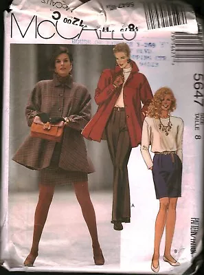 5647 Vintage McCalls SEWING Pattern Misses Unlined Jacket Top Skirt Pants OOP 8 • $5.59