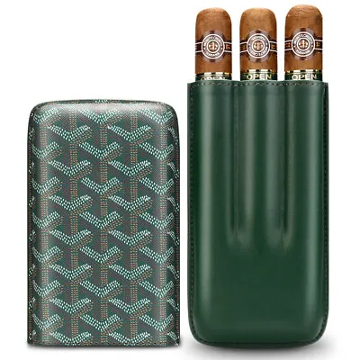 Cow Leather Case Holder 3 Tube Portable Travel Green Cigar Humidor Pocket • $47.30