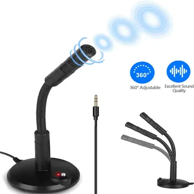 Computer Mini Condenser Microphone 3.5mm  Stand Recording Mic For Desktop Laptop • $12.06