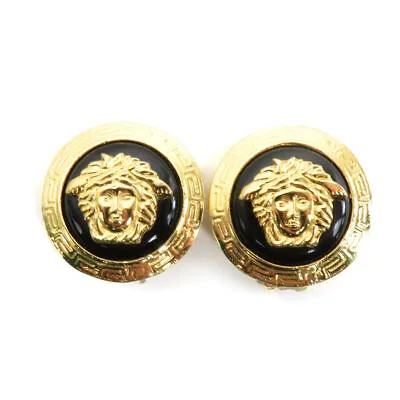 Medusa Auth Gianni Versace Clip Earrings In Gold/black Metal - E57938a • $211