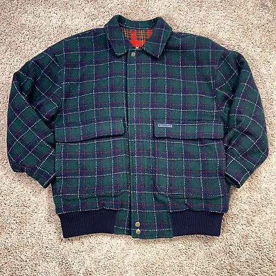 Vintage McGregor Jacket Mens 50 Green Blue Plaid Wool Chore Barn Coat Zip Snap • $89.79