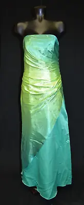 Jump! Apparel 90s 00s Green Ombre Sparkle Satin Prom Formal Dress Sz 7/8 • $37.49