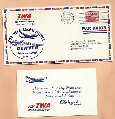 $5.73 • Buy First Flight Twa Denver Colo To Chicago Ill Feb 1,1956