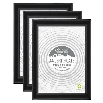 Pack Of 3 - A4 Black Certificate Frame Photo Picture Black Styrene Frames Wall • £10.69