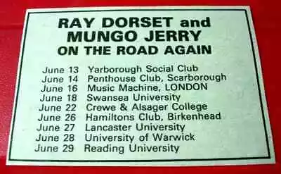 Mungo Jerry/Ray Dorset UK Tour Vintage ORIG 1979 Press/Mag ADVERT 3.5 X 2.5  • £1.99
