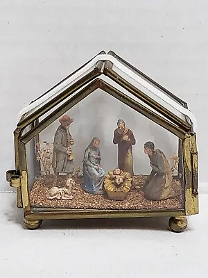 Vintage Miniature Nativity Set Creche Holy Family Brass Glass Catholic Folk Art? • $43.57