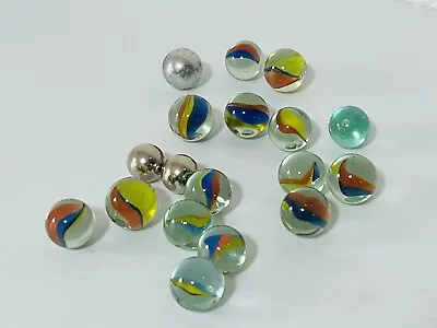 Vintage Lot Of 18 Various Style Colorful Cats Eye Glass Marbles And Steel • $12