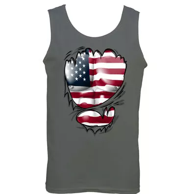 Ripped Torn USA Flag Mens American Vest Stars & Stripes Independence Day Top • £11.99