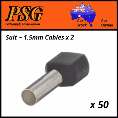 Cable Ferrules TWIN 1.5mm2 X 50 Pack Bootlace Pin Crimps Wire Sleeves • $10.50