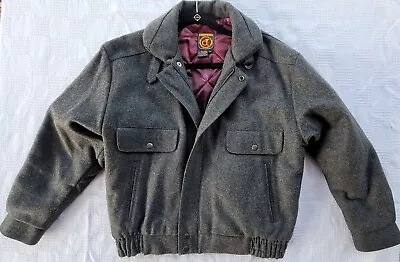 Vtg Men's Hunting Horn EXCL J Riggins Gray Bomber Jacket 70/30 Wool/Viscose Med • $49.99