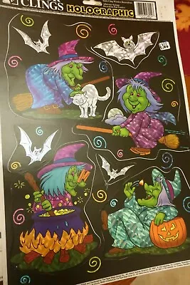 1 Page Vintage Holographic Color Clings Witches Halloween Window Clings  #11 • £12.52