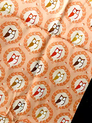 VTG 2013 1 Yd MICHAEL MILLER Orange OWLS PRINT Cotton Quilt FABRIC 36 LX44 W  A • $17.95