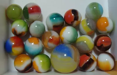 20 Vintage Vitro Agate Glass Marbles All Reds Tiger Eye Big Shooter Hemet Aqua • $27.50