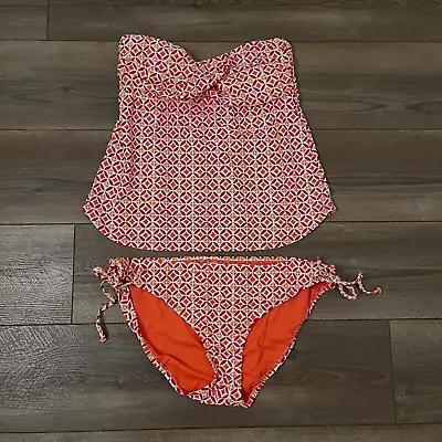 Stylus 2Pc Orange/ White Print Swimsuit - Women's Top M Bottom XXL • $16.98