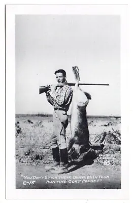 Exaggeration Printed Postcard Conard Number C-15 Hunter Shotgun Large Rabbit • $4.76