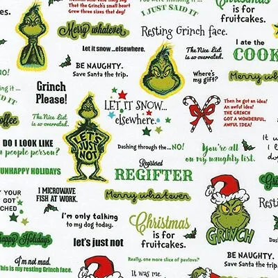 £5 • Buy Words Phrases How The Grinch Stole Christmas Dr Seuss Cotton Fabric FQ 1/2 Metre