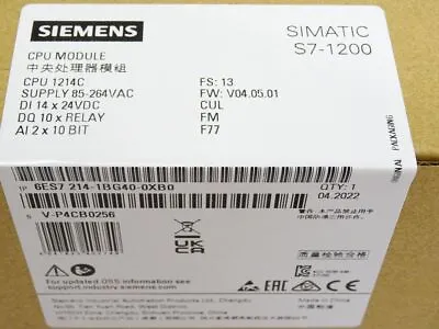 $288 • Buy Brand New Siemens S7-1200 6ES7214-1BG40-0XB0 6es7214-1bg40-0xb0 New In Box 1pcs