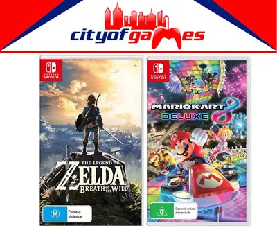 $154.95 • Buy The Legend Of Zelda Breath Of The Wild & Mario Kart 8 Deluxe Switch New & Sealed