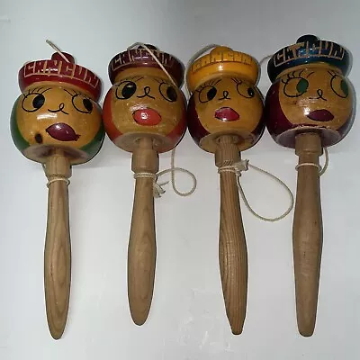 4 Vintage Wood Hand Painted Face Balero Toy Stick & Ball On String Mexico Cancun • $39.88