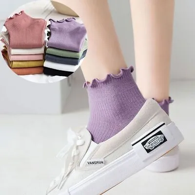 $8.12 • Buy Super Thin Cotton Ankle Short Boat Socks Frilly Ruffle Socks Women's Socks
