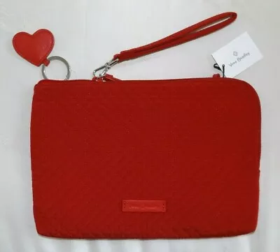 VERA BRADLEY Large Slim Wristlet  W/ Heart Keychain Cardinal Red Microfiber NWT • $34.95