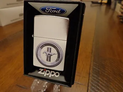 Ford Mustang Logo Street Chrome Zippo Lighter Mint In Box • $24.95