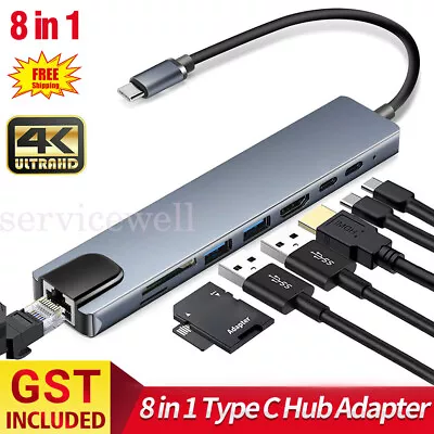 $29.95 • Buy 8-in-1 USB-C Hub Adapter Type-C Hub HDMI For MacBook Pro/Air IPad Pro Laptop