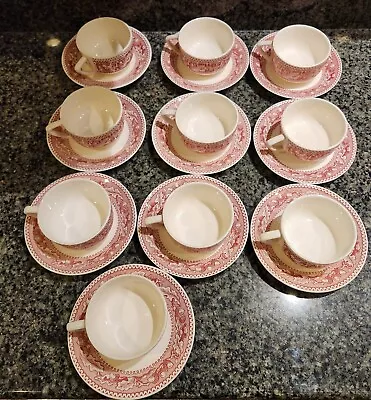 Set Of 10 Royal China MEMORY LANE Pink Ironstone Cup W/ Saucer 1965 Excellent • $54