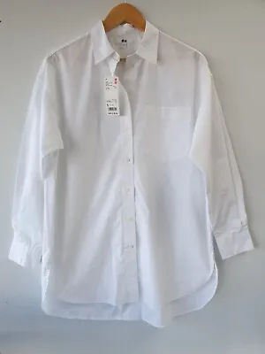 $25 • Buy Uniqlo BNWT Womens White Cotton Oversized Long Sleeve Shirt Size S Small