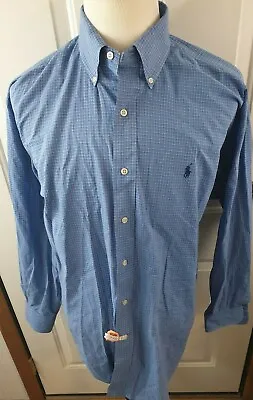 Mens POLO RALPH LAUREN Blue Micro Check Long Sleeve 'Blake' Casual Shirt L • $19.94