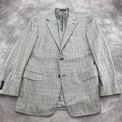 Jhane Barnes Blazer Men 42 Blue Gray Multi Plaid Conclave Silk Full Canvas VTG • $49.97