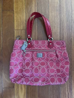 COACH Poppy 17890 RUBY RED Lurex Outline Glam Tote Shoulder Bag Purse Handbag • $50